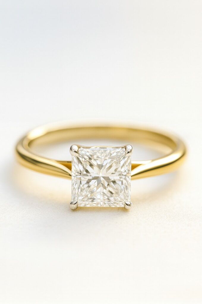 Solitaire Or jaune diamant princesse