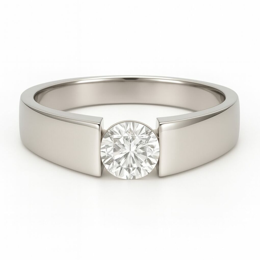 Solitaire diamant naturel - Demi serti clos