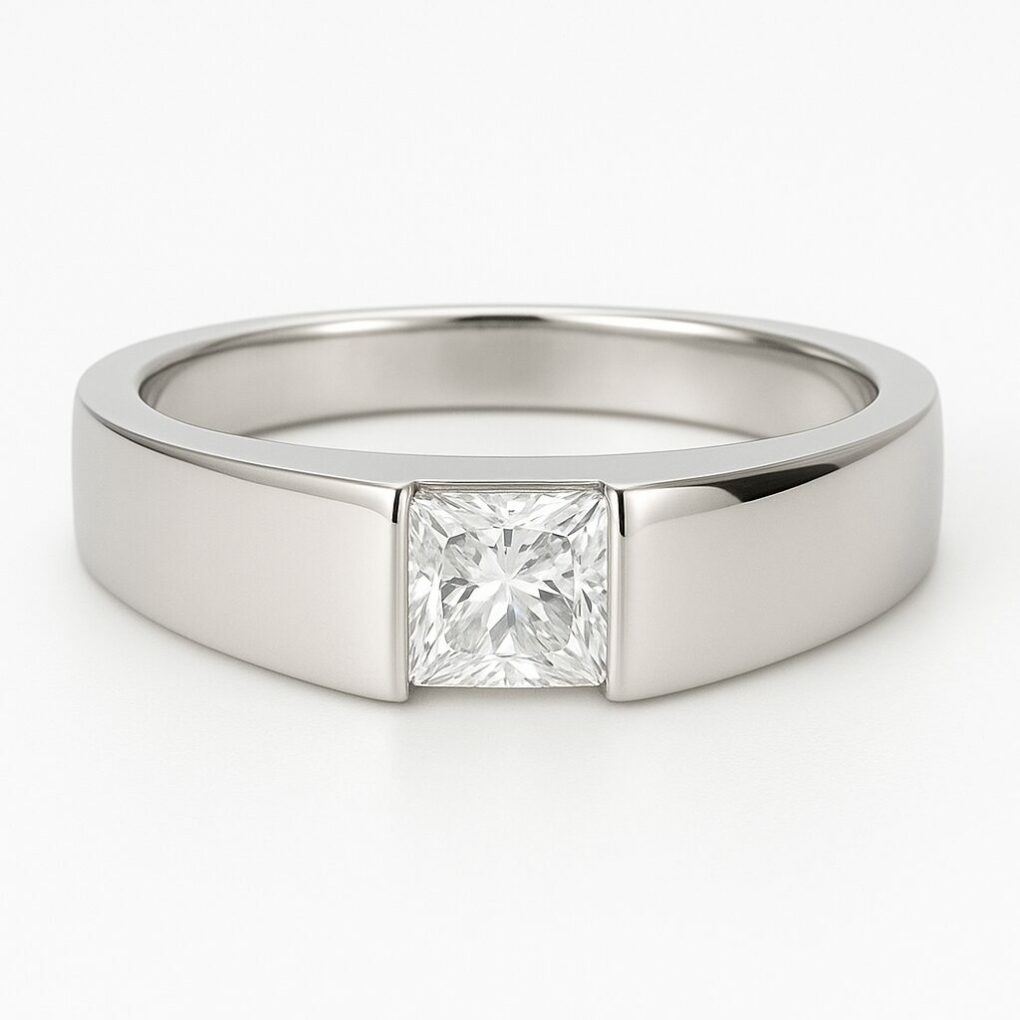 Bague Solitaire diamant princesse - demi serti clos