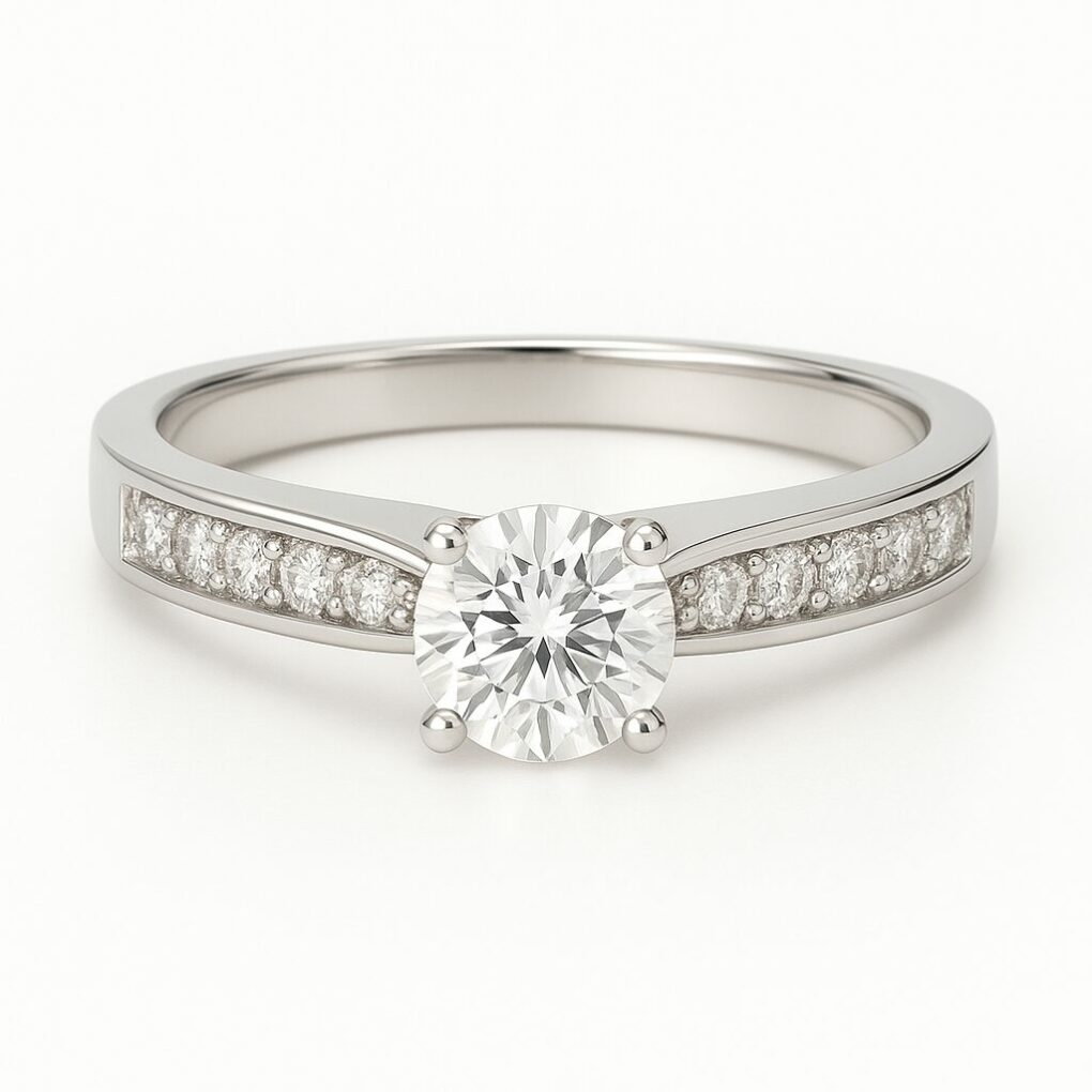 Bague Solitaire diamant pavé affiné