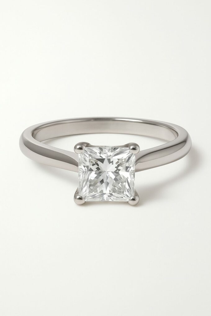 Solitaire diamant naturel taille princesse
