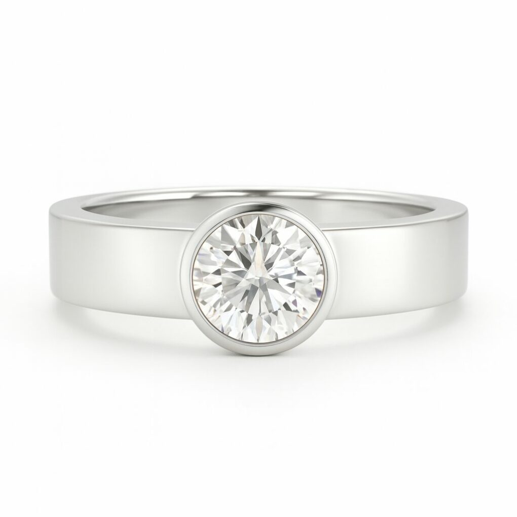 Bague Solitaire diamant serti clos - anneau large
