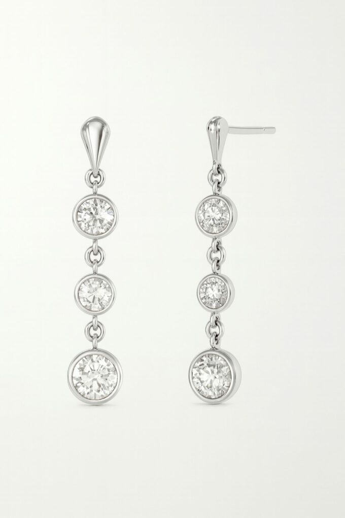 Boucles d'oreilles 3 diamants naturels et chaîne en or 18K