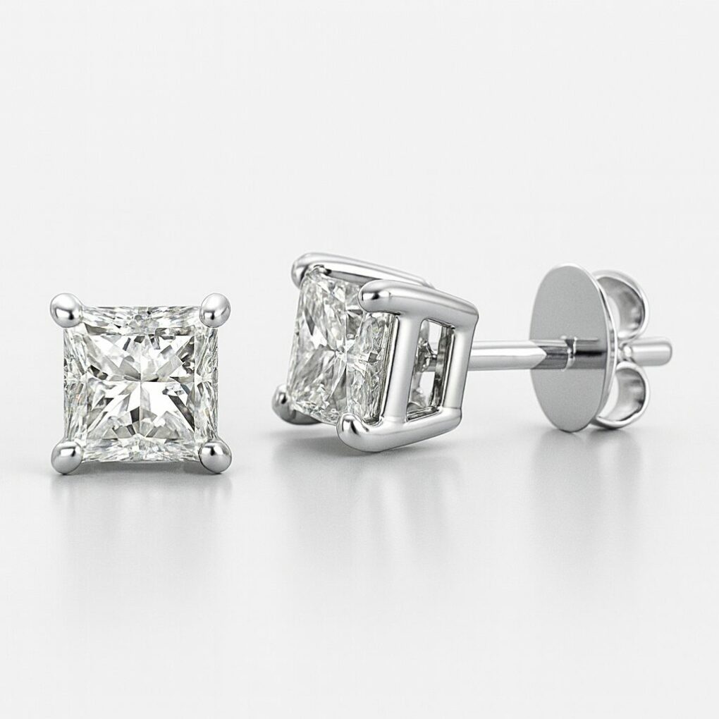 Boucles d'oreilles diamants naturels taille princesse