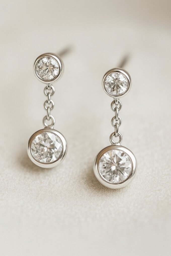 Boucles d'oreilles chaîne et 2 diamants naturels