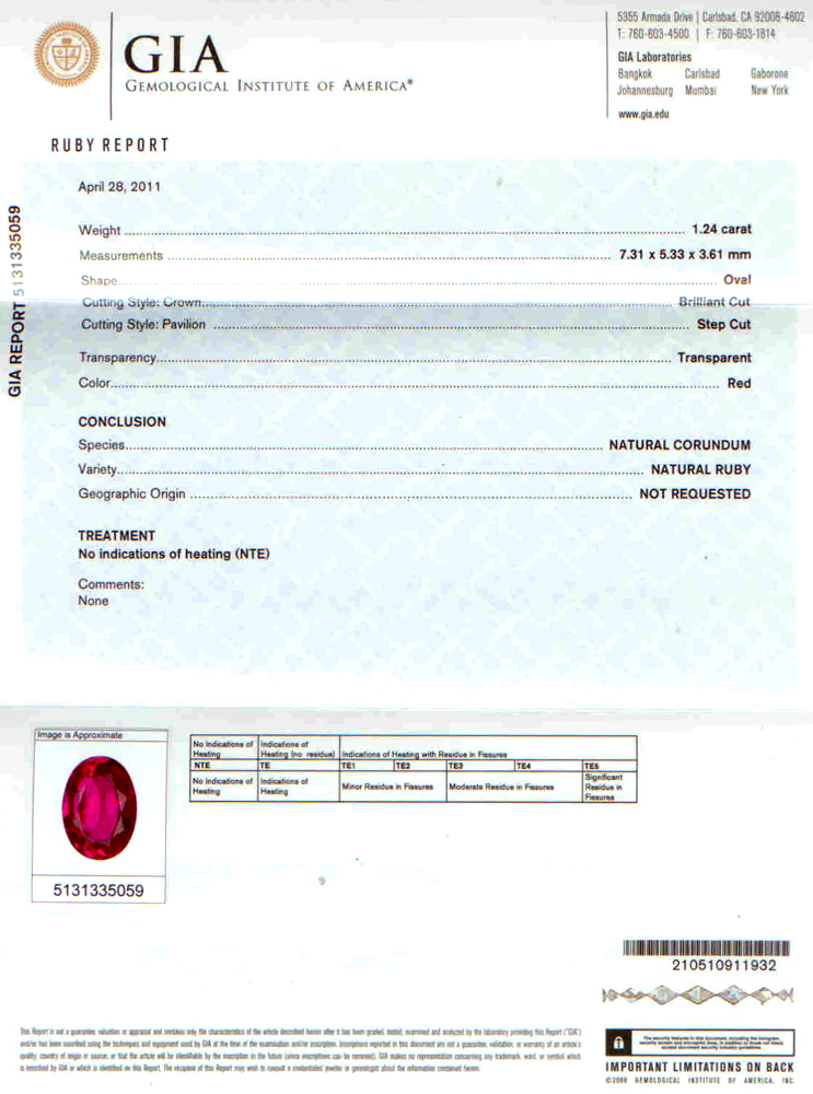 Rubis naturel -Taille Ovale  - 1.24 Cts - Non Chauffé