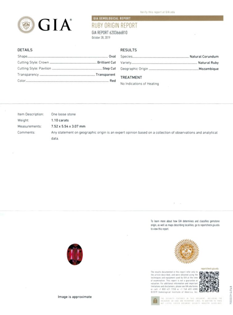 Rubis naturel - Taille ovale - 1.10 Cts - Non Chauffé