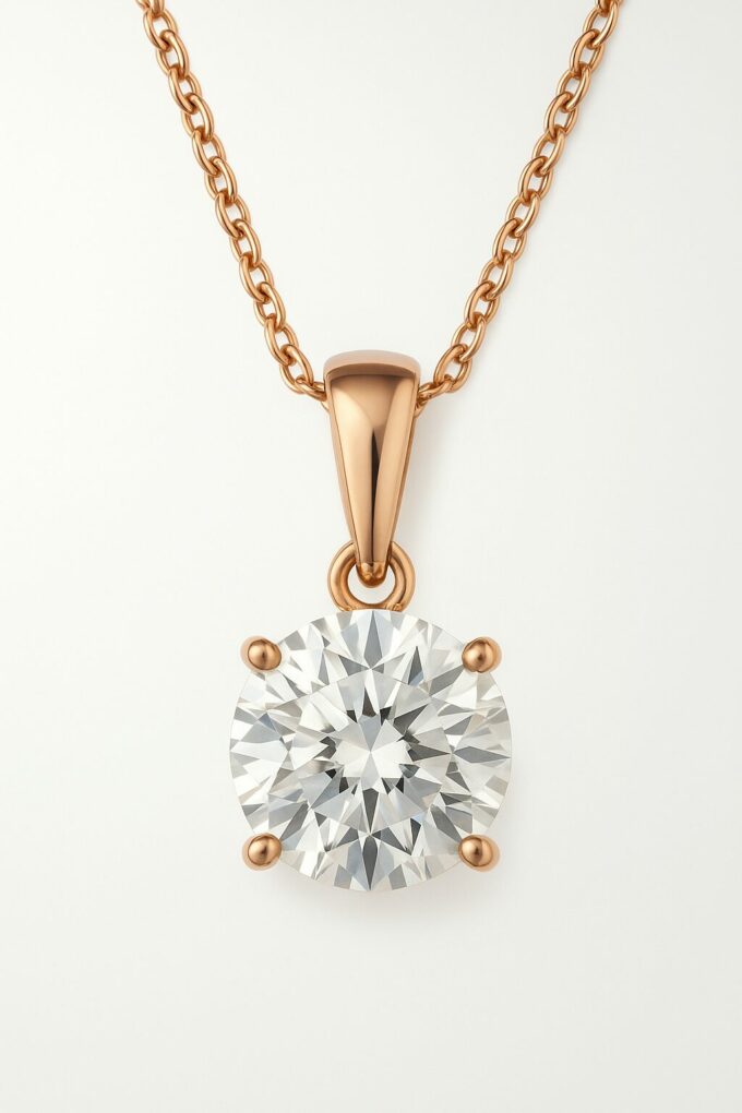 Pendentif solitaire diamant classique - Or rose 18K