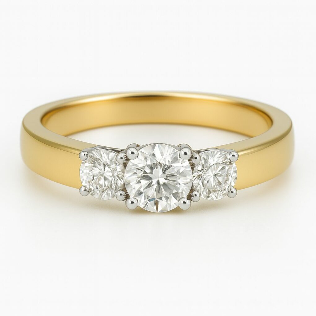 Bague Trilogie diamants Bicolore or 18K
