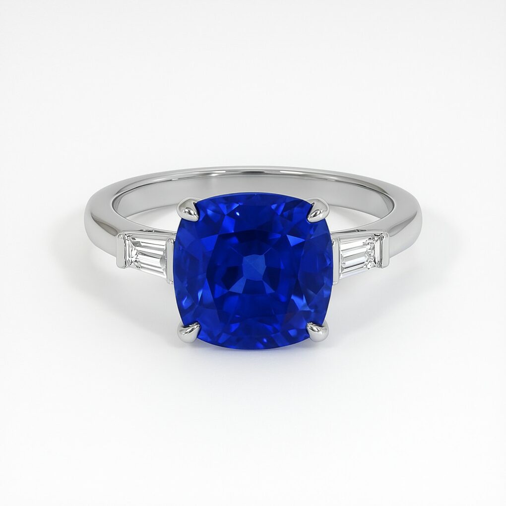 Bague Saphir et Diamants tappers baguette