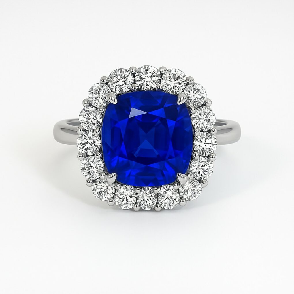 Bague Saphir et entourage Diamants