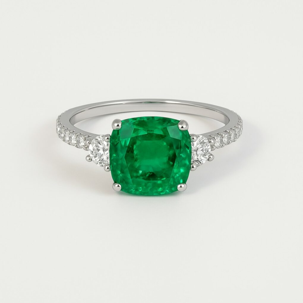 Bague émeraude naturelle et diamants