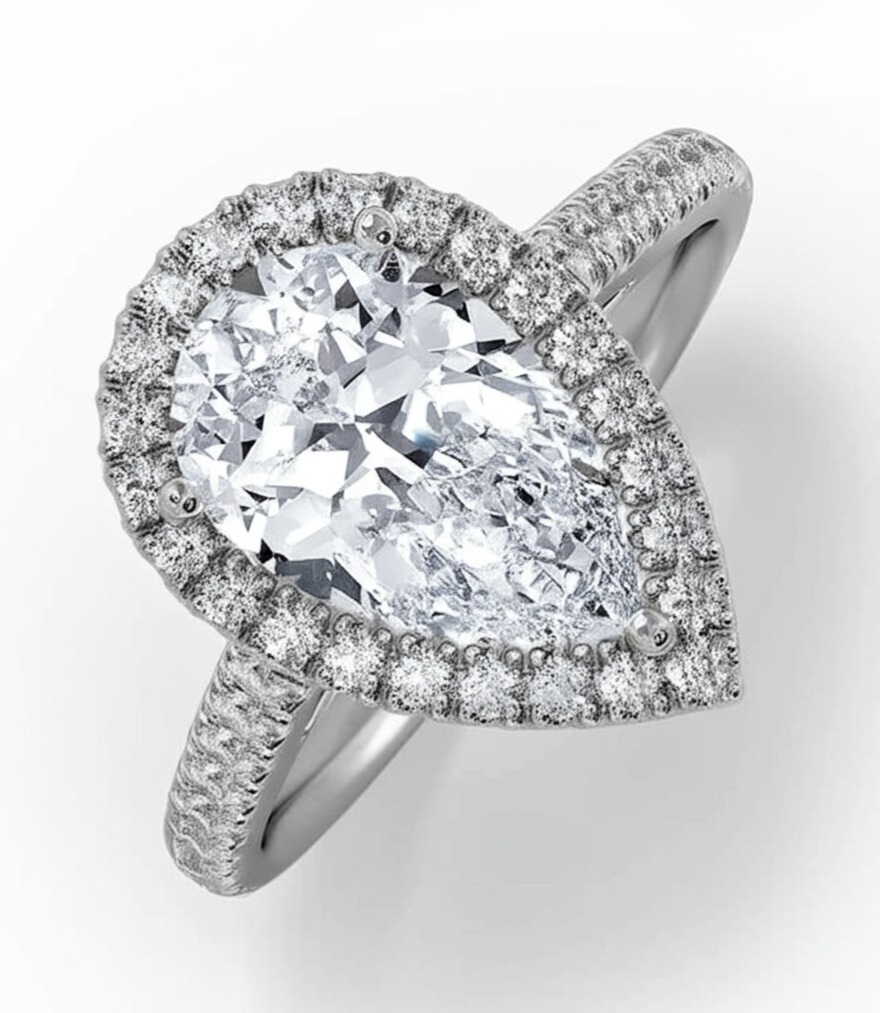 Diamant taille poire + diamants de pavage