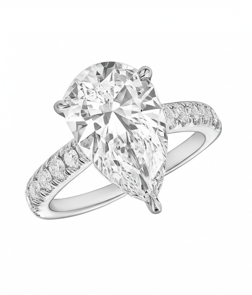 Diamant taille poire + diamants de pavage