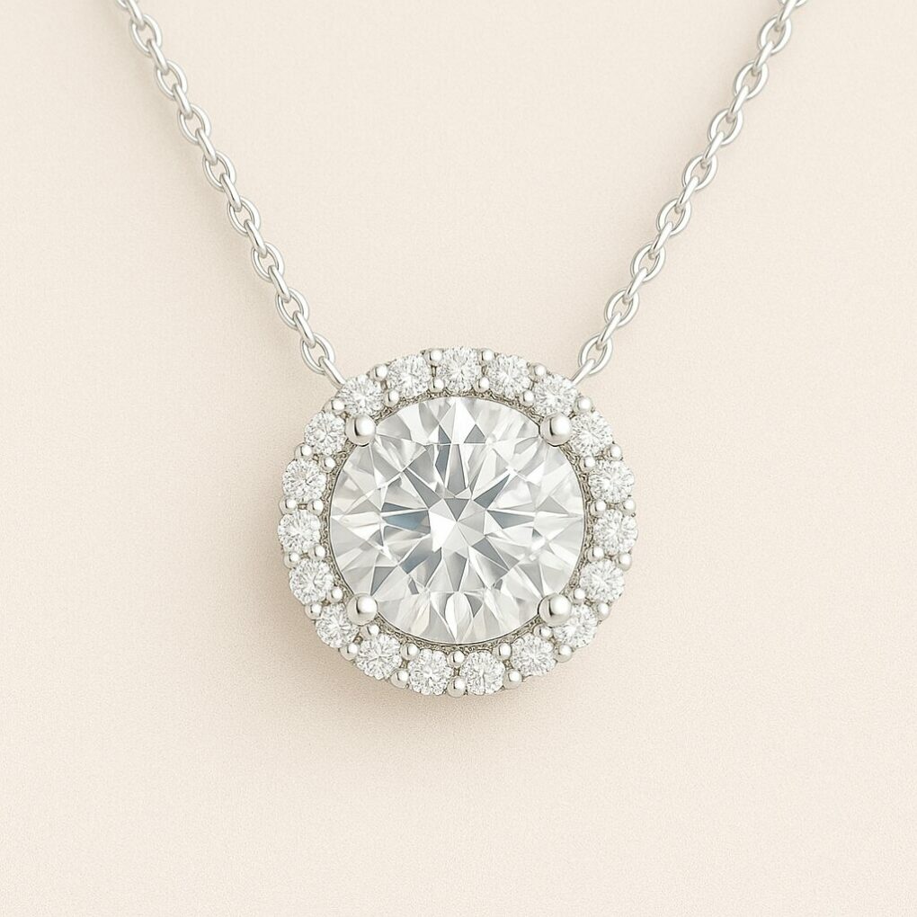 Pendentif diamant naturel avec entourage - or 18K