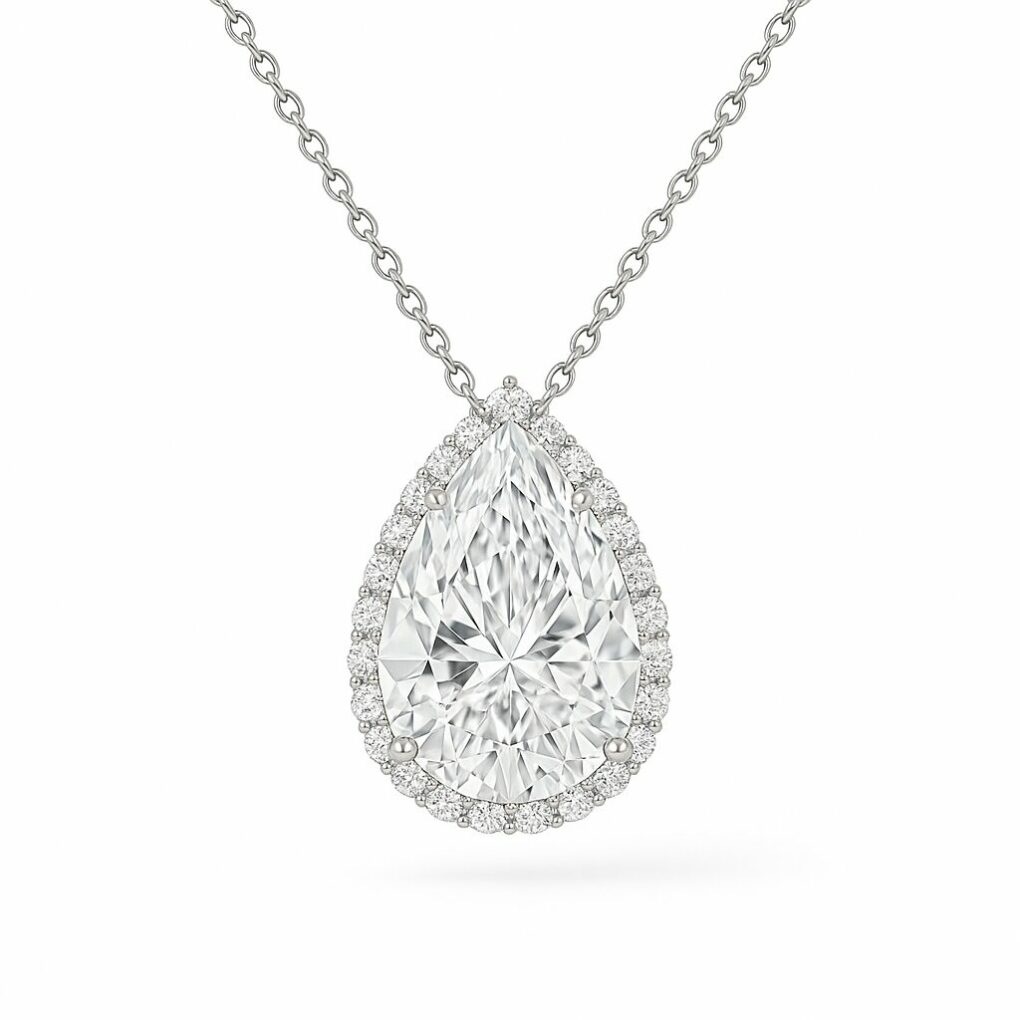 Pendentif diamant naturel - Taille poire - pavage - or 18K