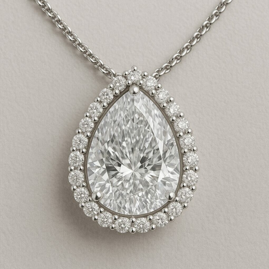 Pendentif diamant naturel - Taille poire - or 18K
