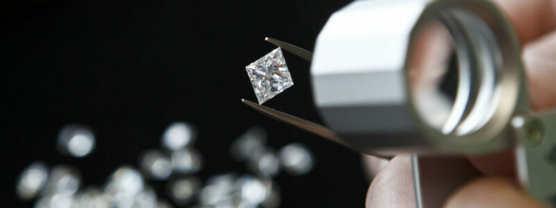observation d'un diamant princesse à la loupe