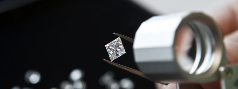 observation d'un diamant princesse à la loupe