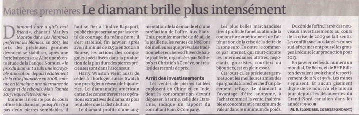Le diamant brille plus intensément, article journal Le Monde